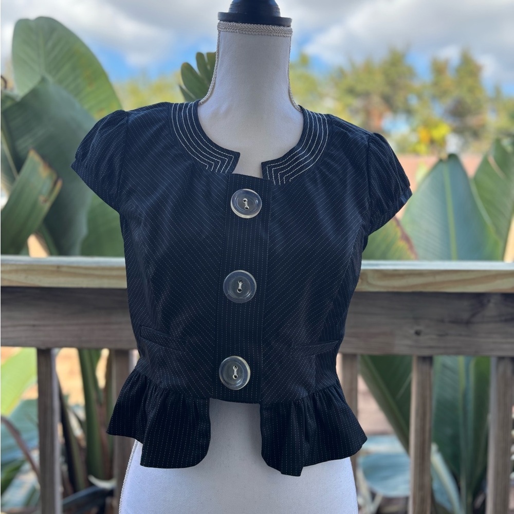 XOXO Black Pinstripe Peplum Button Front Top-Size Medium-Modern Office